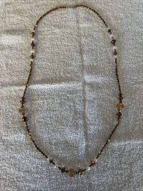 Gold Beaded Women's Necklace - Elegant Amber Tone
